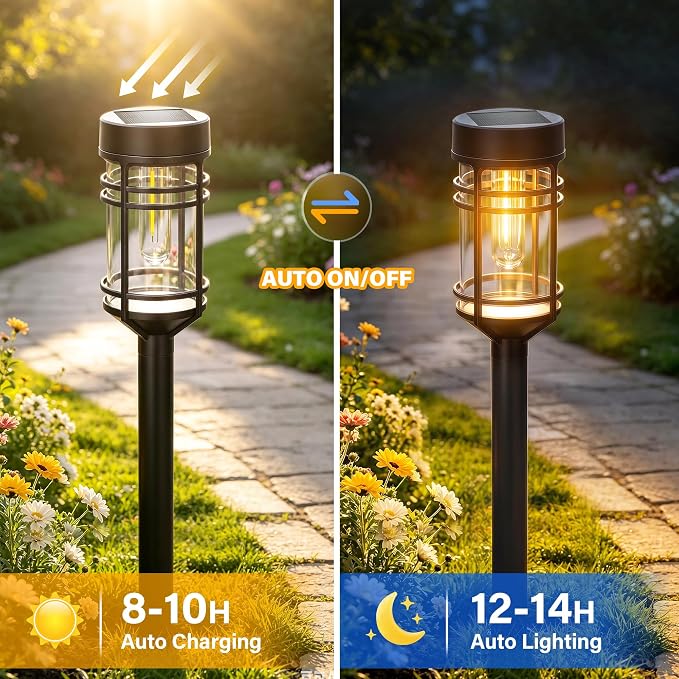 Ollny Solar Pathway Lights Outdoor 2 Packs, Solar Garden Lights IP65 Waterproof, LED Solar Powered Path Light Auto On/Off, Landscape Lighting for Yard Walkway Driveway Porch Outside Decor
