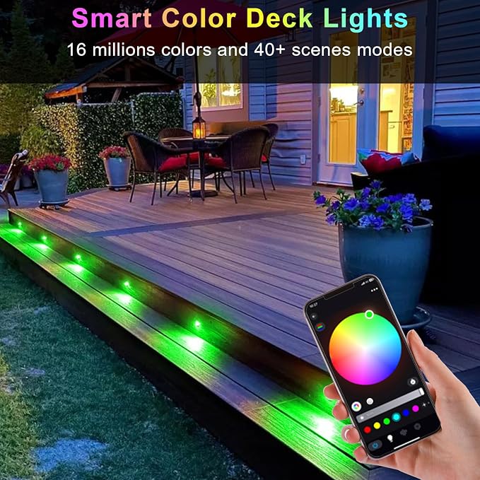 20 Pack 1.22 Inch Smart LED Deck Lights, Low Voltage RGB Outdoor Lighting | Recessed 12V IP67 Waterproof, APP Control, Compatible with Alexa & Google Home, for Patio Stair Steps Landscape Decor
