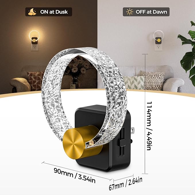 LED Night Lights Plug Into Wall，Acrylic Decorative Night Light | Dusk-to-Dawn Sensor, Dimmable Nightlights, Adjustable Brightness for Bathroom, Hallway, Bedroom,Kids Room,Soft White