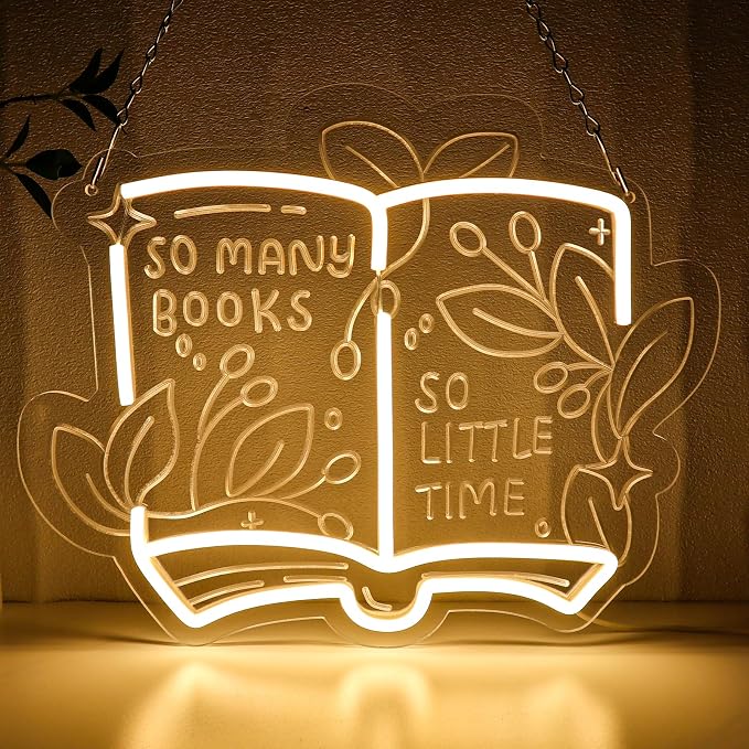 PMCVYH So Many Books So Little Time Neon Sign for Wall Decor, Reading Led Signs for Library, USB Dimmable Neon Lights for Classroom Read Corner Bedroom Study Room Home Book Club Motivational Wall Art