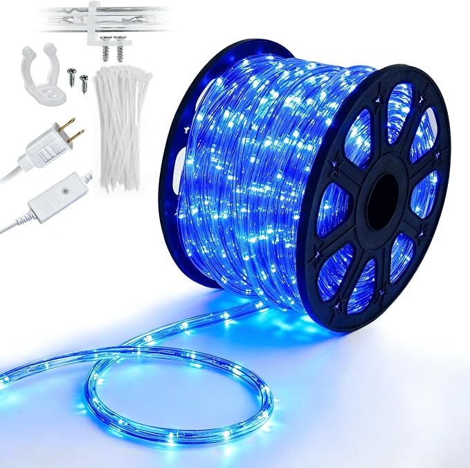 LED Rope Lights,Connectable for Indoor & Outdoor,110V Transparent Flexible Tube Lights,Waterproof LED Rope Lighting for Outside,Deck,Patio,Pool,Camping,Bedroom,Landscape Decor (Blue, 150ft)