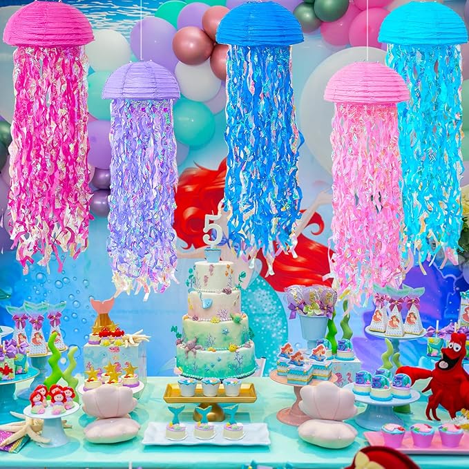 ADLKGG Pink Purple Blue Jellyfish Paper Lanterns, Under The Sea Party Decorations, Hanging Jelly Fish for Mermaid Birthday Ocean Themed Party Decorations, Baby Shower Classroom Decor, 6PCS