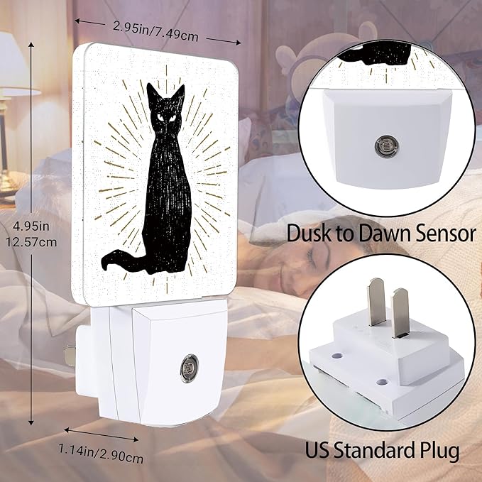 Black Cat Night Light, Cute Pet Night Lights Plug into Wall Decorations for Bedroom, Bathroom, Hallway, Kitchen, Dusk to Dawn Sensor Nightlights for Boys Girls Women Men Room Gifts