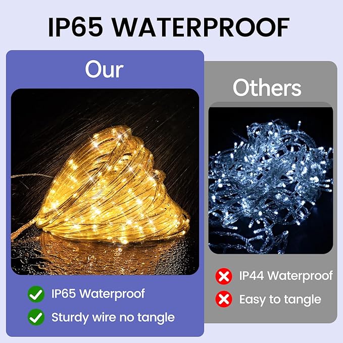 (New) Rope Lights, 100FT 300 LED Connectable Rope Lights, Waterproof Tube Lights with 8 Modes for Indoor Outdoor, Deck, Pool, Landscape, Background, Trees, Bridges, Eaves Decoration (Warmwhite)
