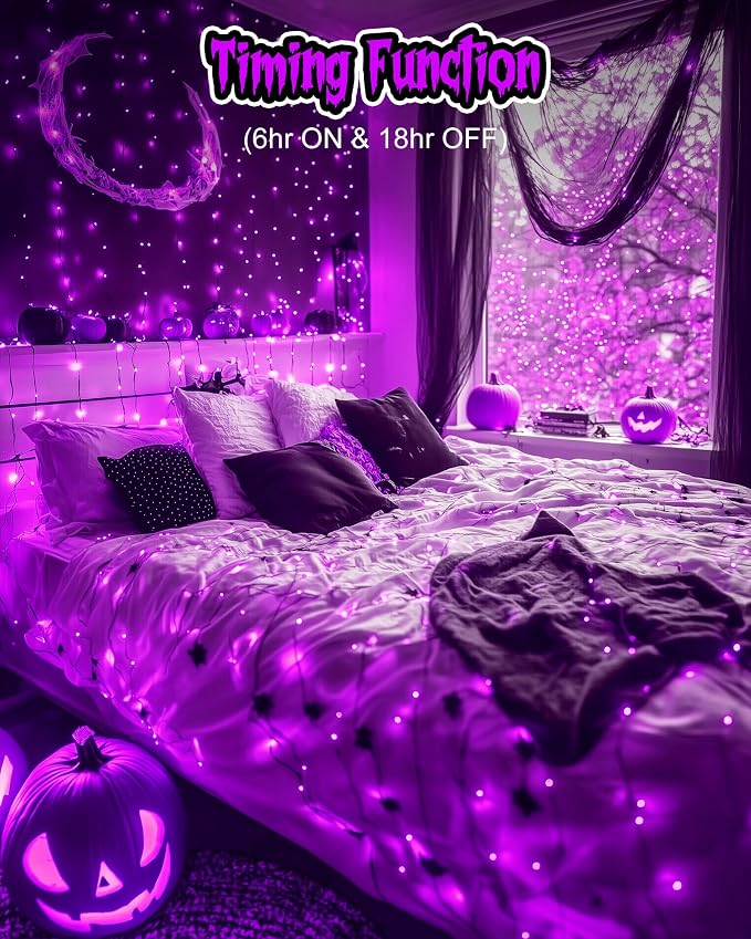 Halloween Fairy Lights Battery Operated, 5 Pack 7 FT 20 LED String Lights | Fairy Lights with Timer, Black Wire Halloween String Lights Indoor, Fairy Lights for Bedroom Classrom, Purple