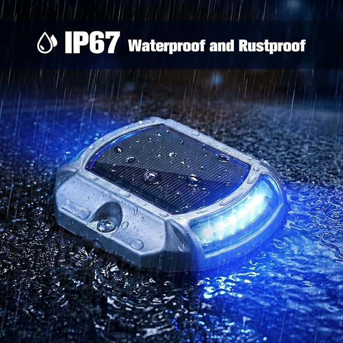VOLISUN Solar Driveway Lights Dock Deck Lights 12 Pack,2 Colors in 1, LED Solar Powered Waterproof Outdoor Warning Step Light for Driveway Sidewalk Pathway (White/Blue),Auto On/Off