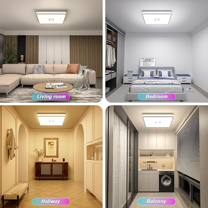 Airand 12.8 Inch Smart Ceiling Light, Dimmable LED Ceiling Light 3000K-5000K CCT with App Control, 24W 2050LM Square led Flush Mount Ceiling Lights for Living Room Bedroom