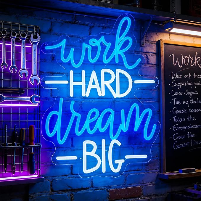 Whfobfe Work Hard Dream Big Neon Sign Led Office Decor Neon Lights Signs for Wall Decor USB Powered Led for Room Decoration Home Game Room Bar Party