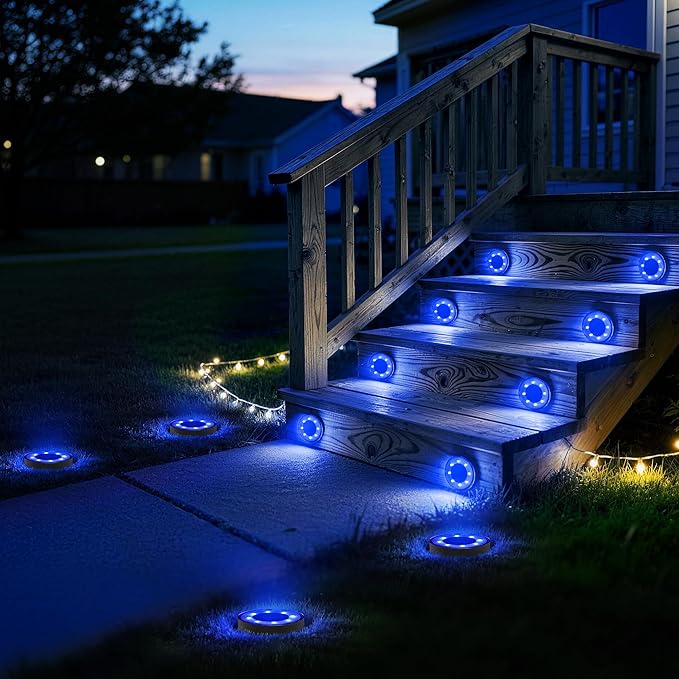 Joomer 2-in-1 Solar Lights Outdoor Waterproof, 12 Pack 8 LED, Blue | Solar Powered Garden Lights Ground Disc Landscape Lighting for Patio Pathway Lawn Yard Driveway Walkway Deck Step