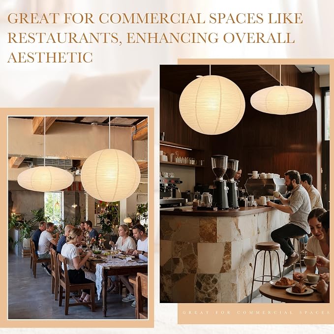 Nuanchu 2 Pack 24" Large Hanging Paper Lampshade Set Round and Oval White Lanterns Pendant Ceiling Light Shade with 20ft Cord and Hooks Chinese Foldable Light Covers for Dining Room Home Decor