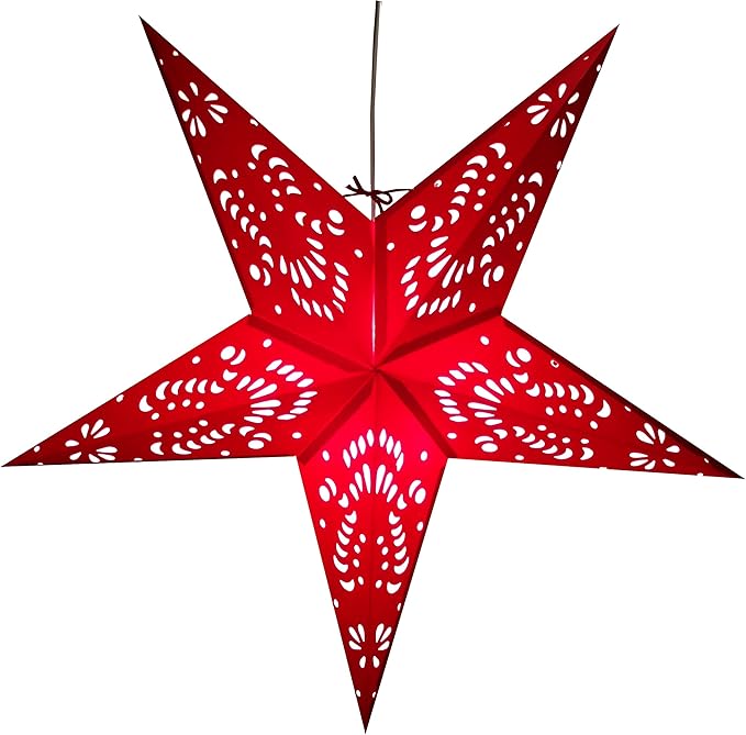 Crimson Red Paper Star Lantern with 12 Foot Power Cord Included