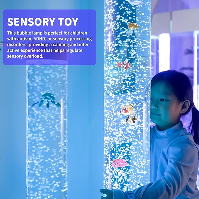 6FT Sensory Water Bubble Tube Lamp with Colorful LED Lights and Swimming Fish - Calming Aquarium Night Light for Children and Sensory Integration Therapy