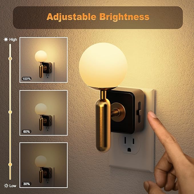 JandCase Night Light Plug in, Night Lights Plug into Wall | 3000K Soft Light LED NightLights, 0-100LM Dimmable Night Light, Built in Dusk to Dawn Sensor for Hallway Bedroom Stairway