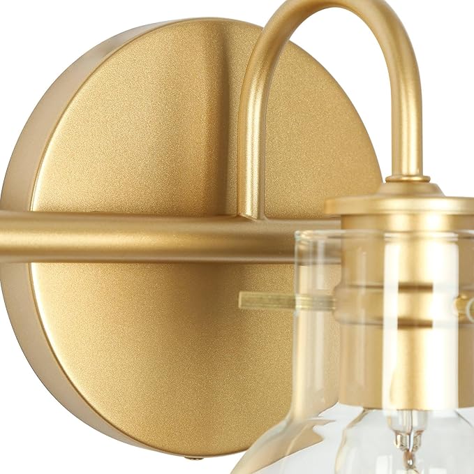 KSANA Bathroom Vanity Light, 5-Light Large Gold Wall Light Fixtures, Modern Vanity Lights Over Mirror with Globe Clear Glass Shades