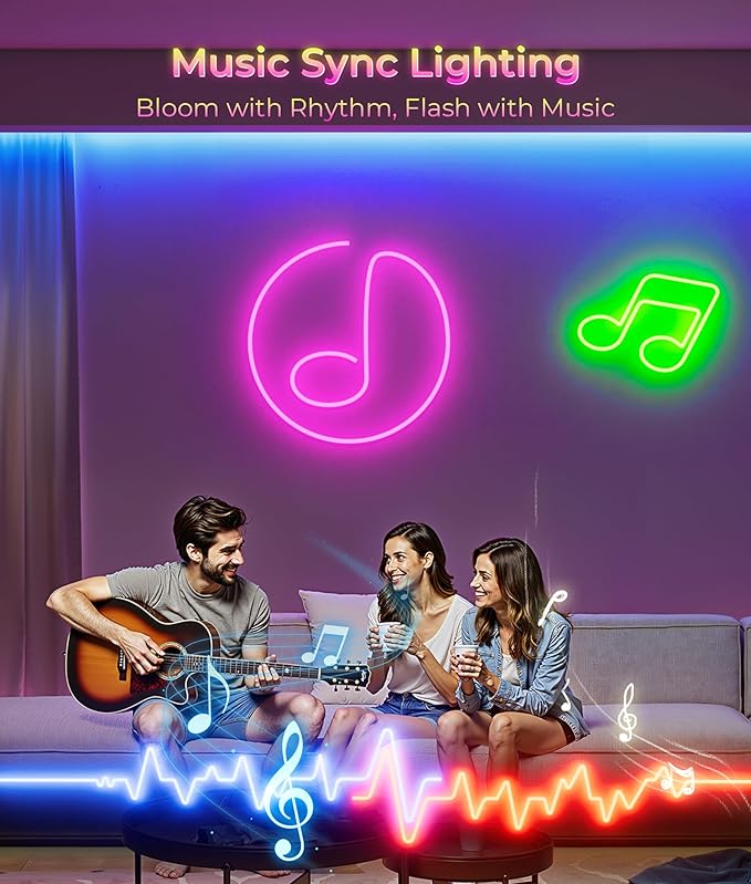100FT Led Neon Rope Lights Strip - RGB IP65 Control with App/Remote | Outdoor Neon Led Multiple Modes Flexible Music Sync Gaming Strip for Wall Indoor/Outdoor Decor