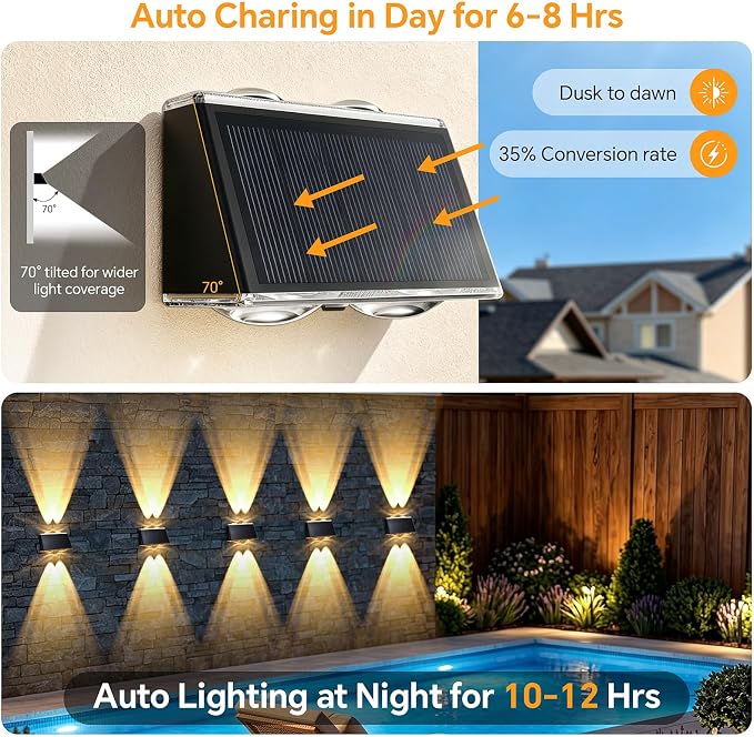 LANSOW Solar Fence Lights Outdoor 16 Pack, Fence Lights Solar Powered Waterproof, 10-Mode Warm/Cool/Neutral White & RGB, Up-Down Led Wall Lights Dusk to Dawn Decor for Yard, Deck, Patio, Pool, Railing