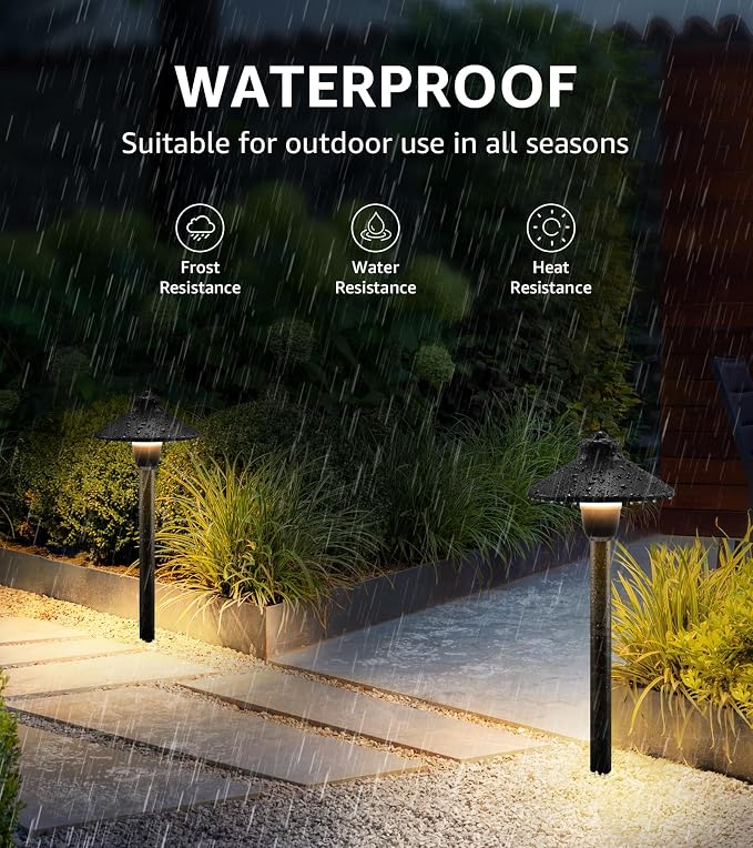 SUNVIE 12-Pack 6" Low Voltage Pathway Lights 3W 3000K Black, with Connector | Cast-Aluminum, Warm White, 12-24V AC/DC, ETL Listed Wire, IP65 Waterproof, Outdoor Landscape Path Lights for Driveway Garden