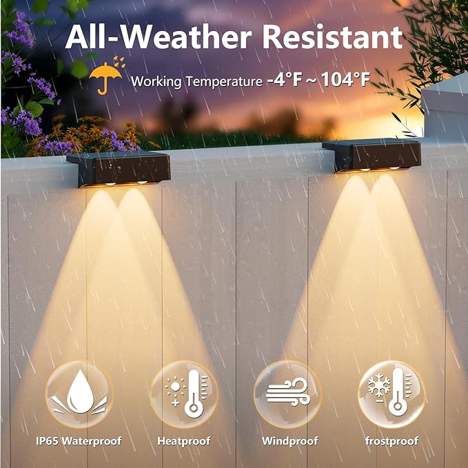 VOLISUN Solar Deck Lights 12 Pack, Warm White, Cool White and RGB Color Glow LED Large Size Lamp, IP65 Waterproof Solar Fence Lights Outdoor for Step, Patio, Fence, Railing, Wall, Stairs