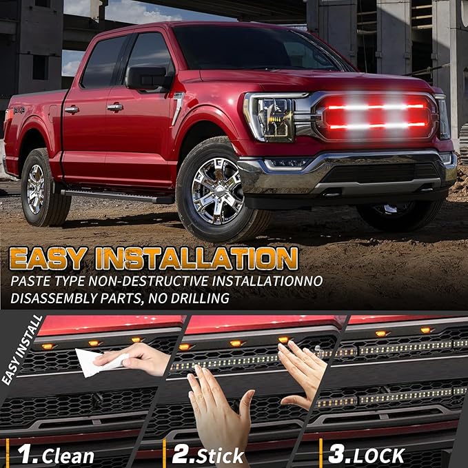 XRIDONSEN 2PCS 30 inch Truck Grill Emergency Lights Strip 360 LED Red White Grille Strobe Lights Flashing Warning Hazard Safety Waterproof First Responder Lights for Vehicles Firefighter Fire Trucks