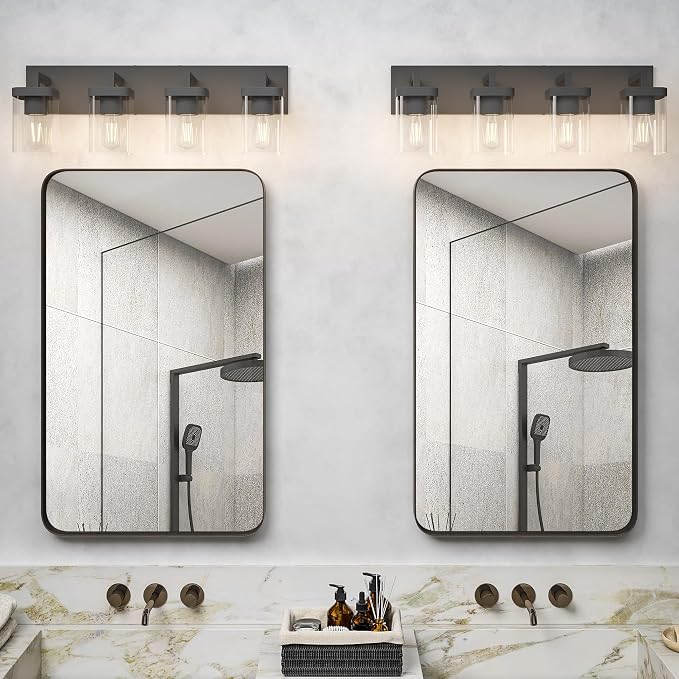 Bathroom Vanity Light, Square Design 4 Lights Morden Bathroom Lighting Fixtures Over Mirror, Black Bathroom Light Vanity Fixtures for Bathroom/Living Room/Bedroom