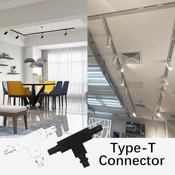 H Track T Connector H Type Single Circuit 3-Wire-1 Track Lighting Kit for H Track System Track Lighting Accessories 120V (White T Connector)