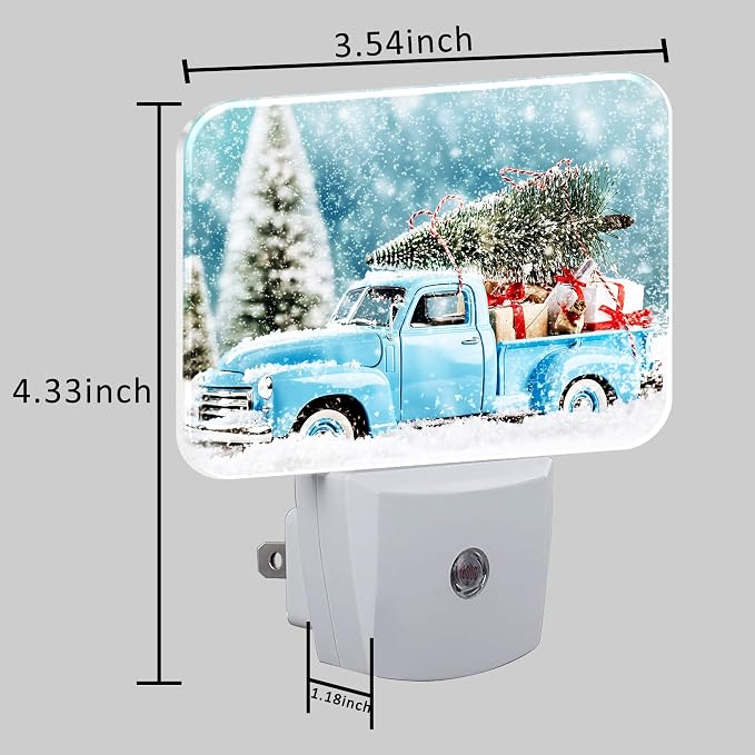 Christmas Blue Truck Night Light Plug into Wall, Christmas Tree Night Light with Dusk to Dawn Sensor for Kid Girls Boys Women Men Bedroom, Hallway, Kitchen, Bathroom, Stairs Decor