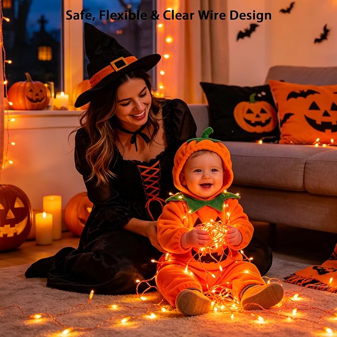 JMEXSUSS 300 LED Orange Lights for Halloween Indoor Outdoor Decor | 99FT Orange Christmas Lights Clear Wire Plug in for Fall Party RV Patio Yard Halloween Tree Decorations
