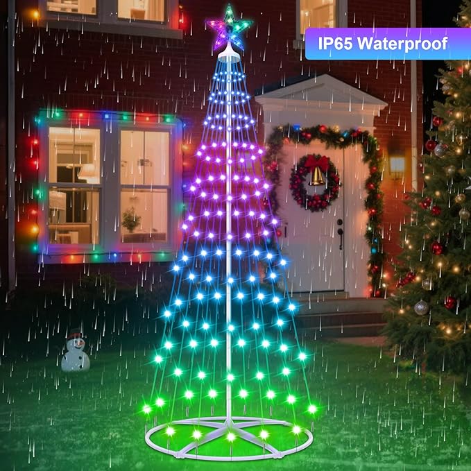 4FT 130LED Smart Christmas Tree Lights, USB Powered Christmas Cone Tree Lights with App Control, Color Changing DIY Music Sync & Timer Outdoor Christmas Tree for Yard Front Porch Xmas Decoration