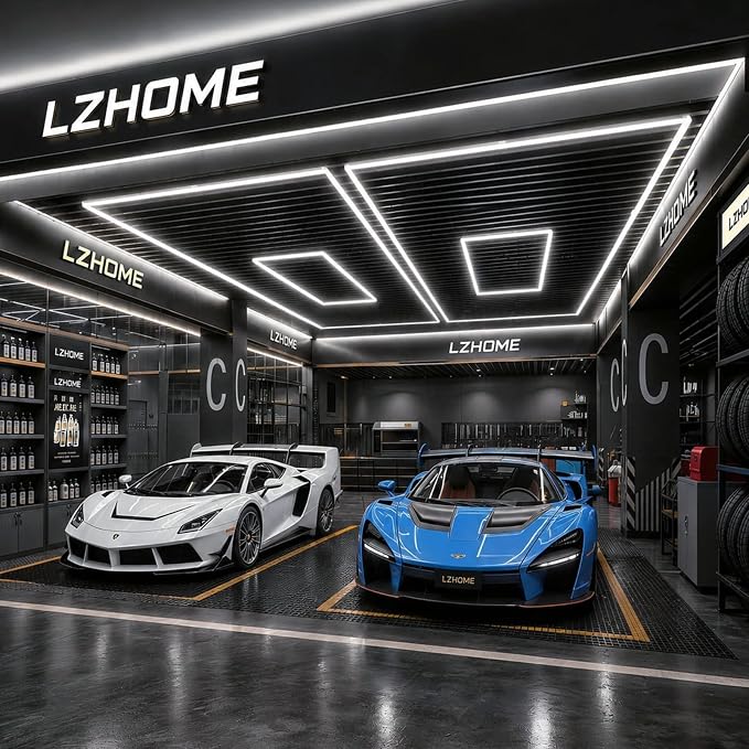 LZHOME LED Garage Lights: Super Bright Suspendable or Surface-Mounted Square Garage Lights, 5000K Natural White LED Lighting Hexagon Shop Light for Warehouse Gym Barber's Shop
