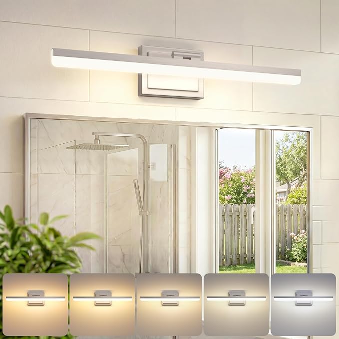 VOLISUN Modern Bathroom Vanity Light 24 inch, Rotatable, 24W Dimmable 5CCT Led Bathroom Light Fixture Over Mirror, Brushed Nickel Bar Vanity Light for Bathrooms Mirror Restroom-ETL Certificated