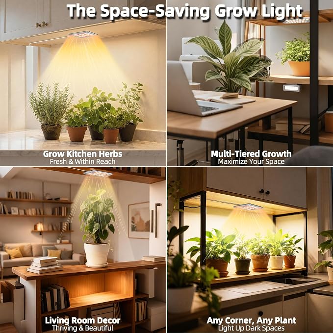 Under Shelf Grow Light, Stick On LED Plant Light, Indoor Plants with Timer | USB Powered Under Cabinet Grow Light, Full Spectrum 3500K High PPFD Puck Light for Shelves, Terrarium & Indoor Plants
