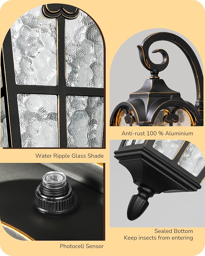 EDISHINE Dusk to Dawn Outdoor Wall Lights, Porch Light Fixture with GFCI Outlet, Exterior Wall Lantern with E26 Socket, Waterproof Outside Wall Sconce Wall Mount Lamp for Front Door, Patio, Garage | E26 Socket, Auto ON/OFF, Quality Aluminum, Weatherpro...