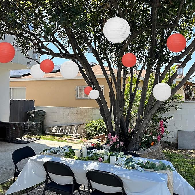 12Pcs Red and White Round Paper Lanterns Assorted Sizes (6" 8" 10" 12") for Lunar New Year 2026, Chinese New Year Decorations, Wedding Birthday Home Decor, Hanging Chinese Japanese Paper Lantern