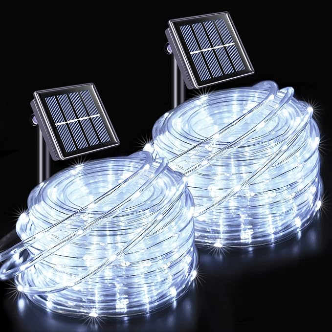 JMEXSUSS 2 Pack 100 LED Solar Rope Lights, White Trampoline Lights | 33ft, Outdoor Waterproof, Solar Pool Light, For Trampoline, Fence, Gazebo, Yard, Walkway, Path, Garden Decor