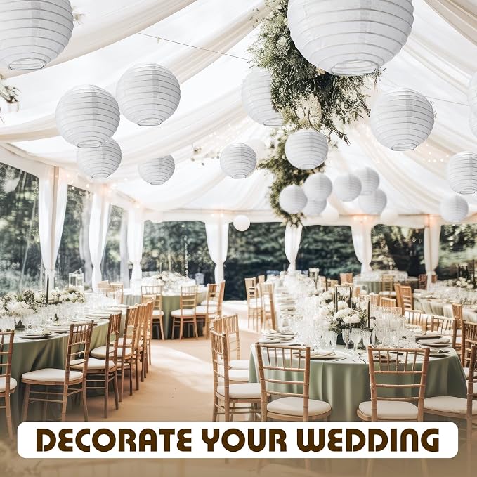 Treela 48 Pcs Paper Lanterns Party Decorations Round,White