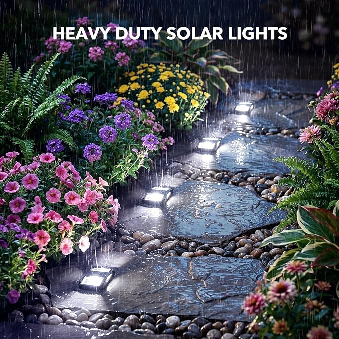 AGPTEK Solar Driveway Lights 4 Pack, Outdoor Deck Dock Marine Waterproof | LED Solar Powered Driveway Marker Lights for Warning Step, Sidewalk, Pathway, Garden, Yard (White Light, Black)