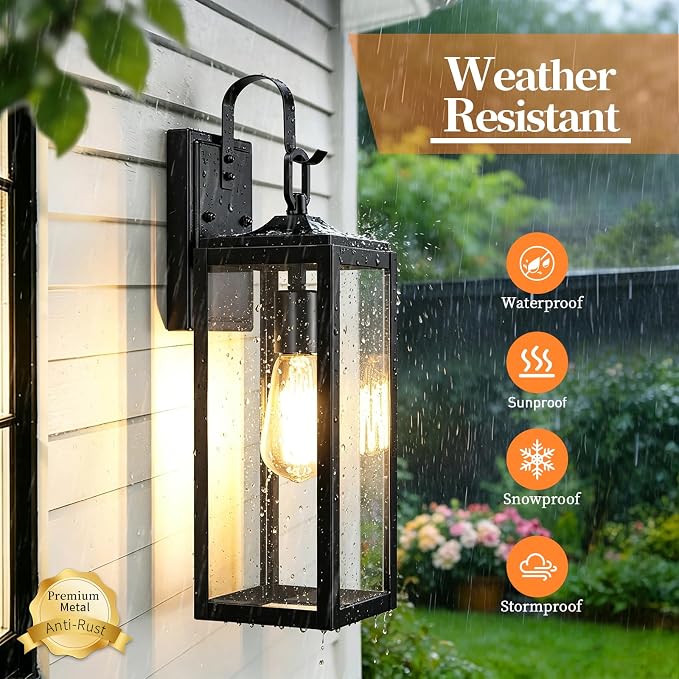 18'' Large Outdoor Wall Lights 2 Packs, Black Exterior Lighting Fixtures | Modern Outside Lights for House, Waterproof Outdoor Lighting Wall Sconce Lanterns for Porch, Garage, Farmhouse, Front Door
