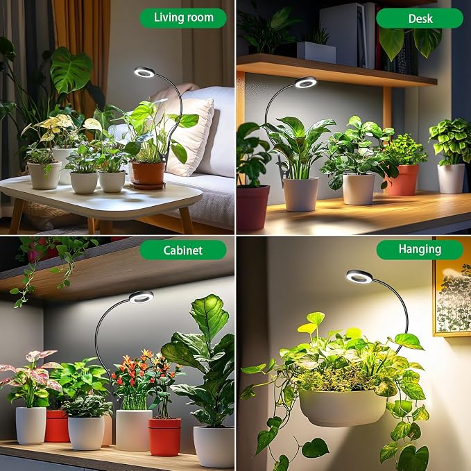 Plant Lights for Indoor Growing, Clip on Full Spectrum Grow Lamp | Black 3 Pack, 144 LED, 6/12/16H Auto Timer, 5 Dimming, 3 Light Modes, 2 Installation Options Clip or Plug, 360° Gooseneck