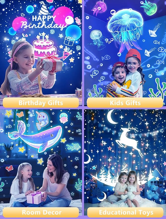 21 Sets of Films, Projector Night Light for Kids Bedroom, Ceiling, Night Light for Kids, Star Galaxy Projector for 1-14 Years Old Baby Girls with 360° Rotation for Christmas, Baby Nursery, Room Decor