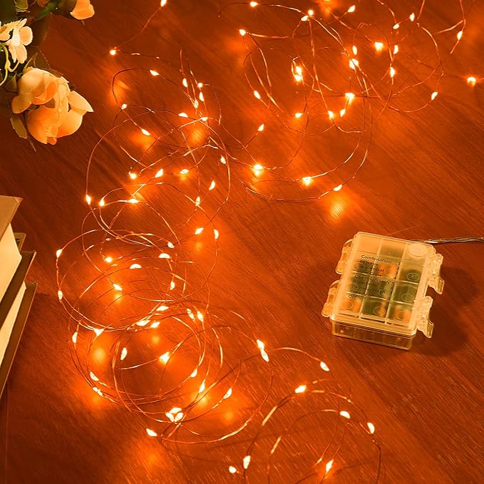 Ariceleo 2 Pack 65.6 Ft. Battery Operated Outdoor String Lights with Remote & Timer, LED Orange Fairy Lights, Waterproof Twinkle Lights for Bedroom, Dorm, Mason Jar, Wedding, Party, Christmas