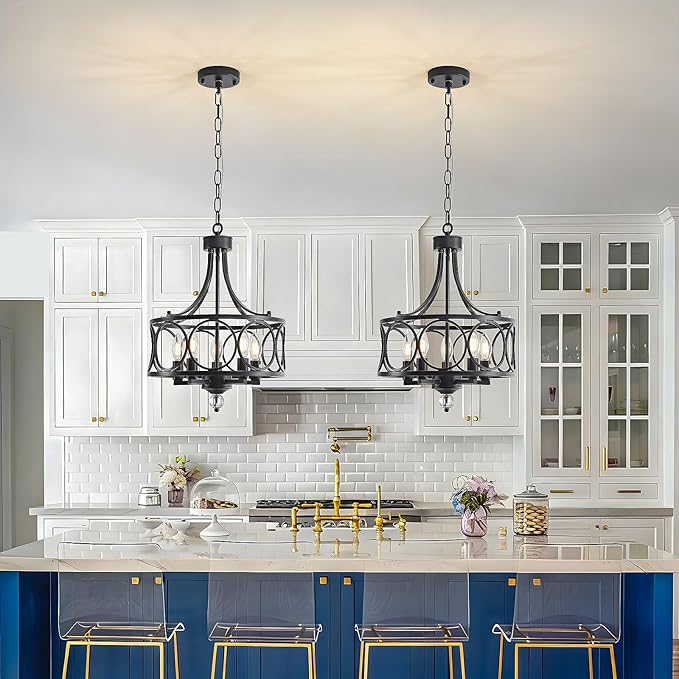 5-Light Black Chandelier,14.2in Farmhouse Lantern Pendant Light Fixture,Adjustable Hanging Ceiling Lighting with E12 Socket,for Kitchen Island,Bedroom,Entryway,Dining Room