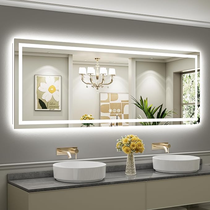 84x32 Inch LED Bathroom Mirror with Lights, Backlit & Front Lit | Anti-fog, 3 Color Dimmable, Memory Function, HD Reflection Tempered Glass, ETL Listed, IP54 Waterproof