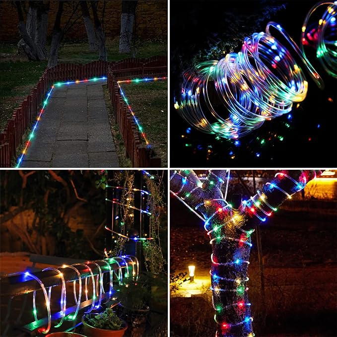 RUICHEN Solar Rope Lights Outdoor String Lights, 16.5 Ft 50 LED Tube Light Waterproof Copper Wire Fairy Lights for Garden Fence Yard Christmas Wedding Party (Multicolor)