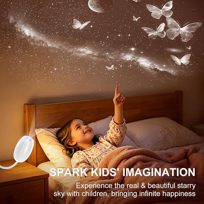 Galaxy Projector Night Light, 2-in-1 USB Star Lamp Kids Gift for Bedroom | Adjustable Brightness, Car & Room Wall Ceiling Decor - 12 Films
