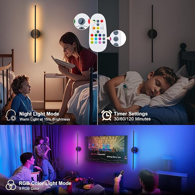 KARTOOSH Battery Operated Wall Sconces Set of Two Wireless Wall Lights | Rechargeable Wall Sconce with Remote 350°Rotate Dimmable RGB 3CCT LED Wall Lamp for Living Room, Bedroom