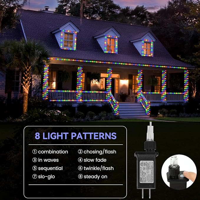 184FT 1000LED Rope Lights Outdoor, Outside LED Rope Lights Plug in String Lights Waterproof 8 Modes Clear Tube Lights for RV Camping Pool Patio Garden Christmas Tree Holiday Decoration(Multi Color)