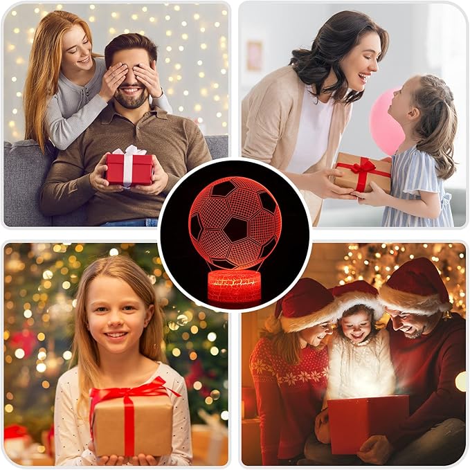 Soccer Night Light, Soccer Gifts for Boys Girls or Decor, Beauty 3D Illusion Lamp with 16 Colors Change Remote Control, Decorative Desk Lamp Christmas Creative Birthday Gift Ideal for Sport Fans