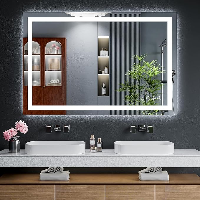 48"x32" LED Bathroom Mirror with Lights, Backlit+Frontlit, Anti-Fog | CRI 95, Stepless Dimmable, 3 Colors Lighting, Shatterproof Tempered Glass, HD Reflection, Memory, (Horizontal/Vertical)