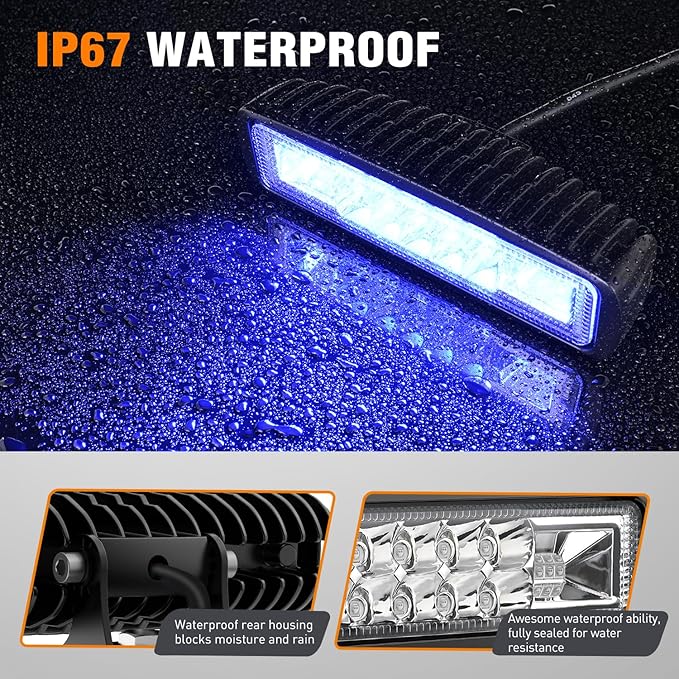 Nilight 6 Inch Blue LED Light Pods 2 PCS 60W Flood Spot Combo Beam Off Road Driving Fog Fishing Hunting Emergency Safety Signal Deck Trailer Lighting for 12V 24V ATV UTV Pickup Truck Tractor Boat