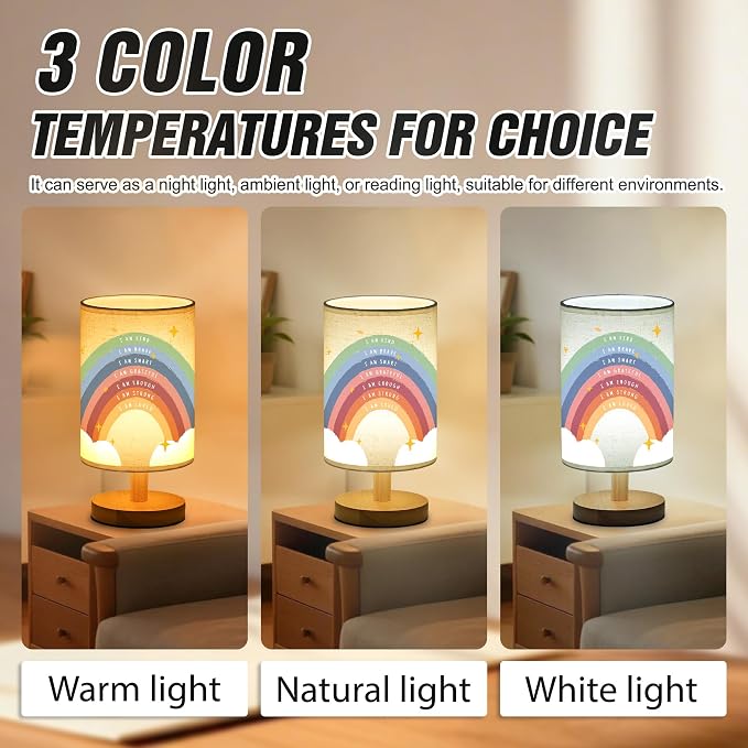 WSYEAR Boho Rainbow Inspirational Lamp, Classroom Desk Lamp Rainbow I Am Kind Daily Affirmation Decor for Home Bedroom Living Room Office